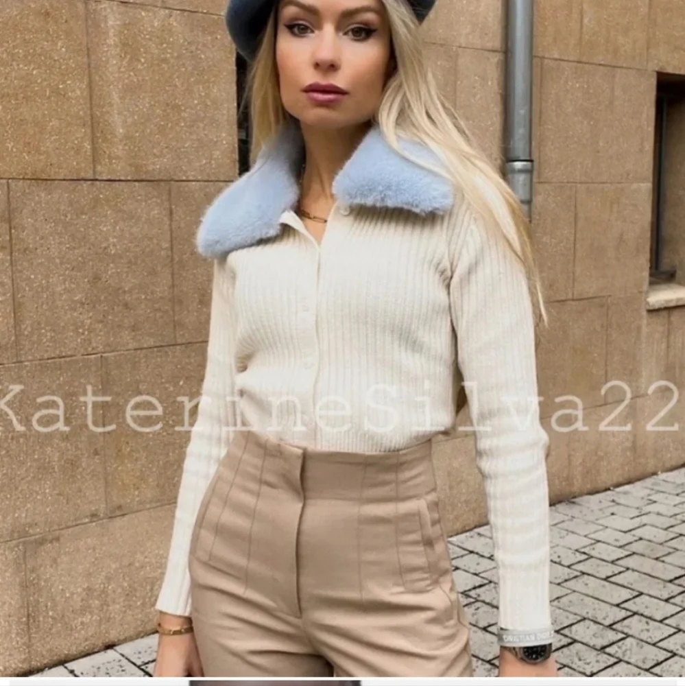 Zara Faux Fur Lapel Collar Knit Cardigan - Picture 15 of 16
